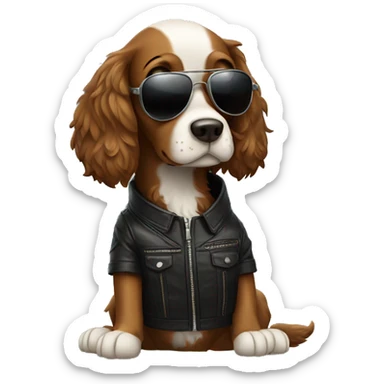 Spaniel wearing a leather jacket and aviator sunglasses sticker