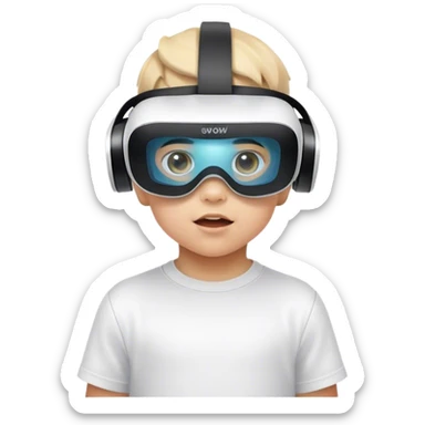 Child wearing virtual reality glasses, with a curious and engaged expression, exploring the digital world through VR technology. sticker