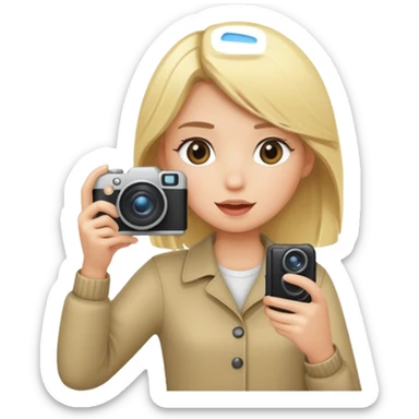 blonde girl photographer cartoon taking picture in middle of taking picture sticker