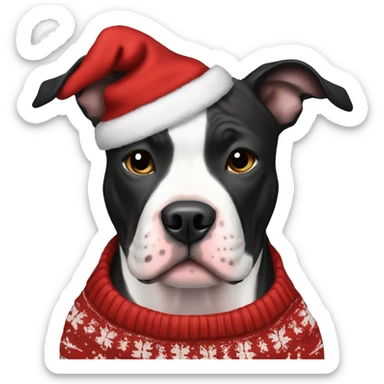 Black and white pitbull with Christmas sweater sticker