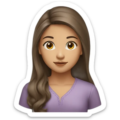 A young girl of Algerian origin with a round head, long brown hair and a small chin. sticker