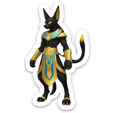 Black godly overpowered ethereal majestic Egyptian Lucario-Umbreon-Cat. Golden Anubis-Rings and yellow ring-markings. Full body sticker
