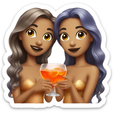 Three beautiful mermaids (light skin) drinking aperol sticker