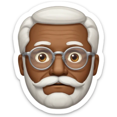 An elderly man emoji with medium-dark skin tone, white hair on the sides, glasses, thick eyebrows, and a white mustache and beard. sticker