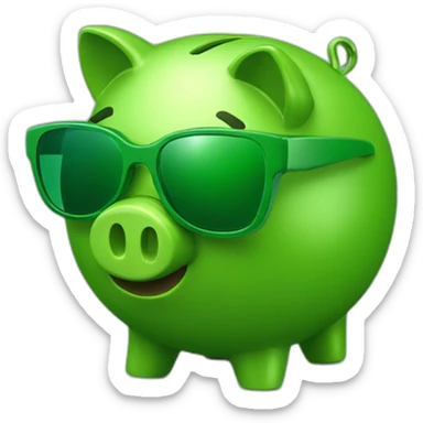 green piggybank with green sunglasses sticker