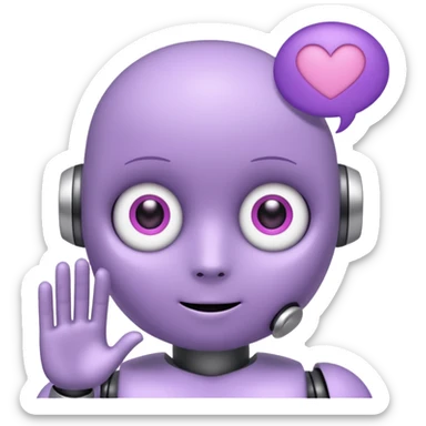 bot in flieder mit herzaugen in weiß mit sprechblase wo steht - lass uns Content erstellen sticker
