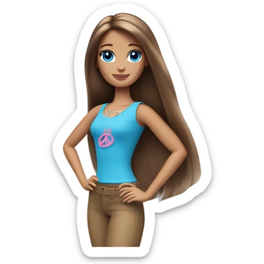 Barbie long brown hair blue eyes posing with her hands in a peace sign sticker