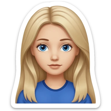 white long dark blonde hair girl with darker roots in her hair middle part and dark blue eyes that's not really tan but not pale sticker