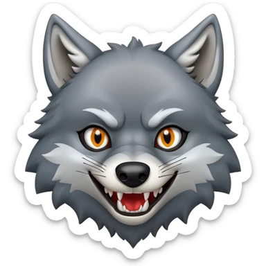A wolf, grinning sinisterly, sharp teeth, sly eyes sticker