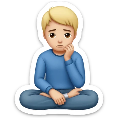 A person sitting with sad feeling sticker