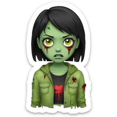 Emoji zombie girl verde com cabelo preto liso  curto sticker