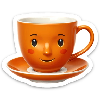 Hermès-style ceramic teacup with elegant Hermès orange and gold accents, luxury, cute emoji style sticker