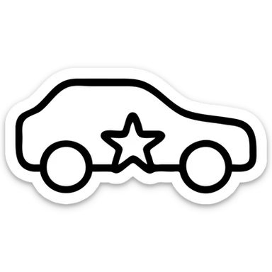 outlined icon of a small star on the glossy black body of a premium vehicle, clean lines, subtle reflections, modern and simple sticker