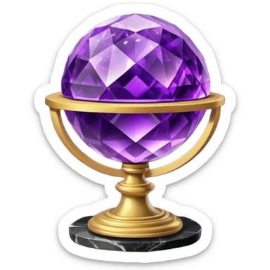 Purple amethyst sphere on a black marble pedestal on a gold cushion sticker