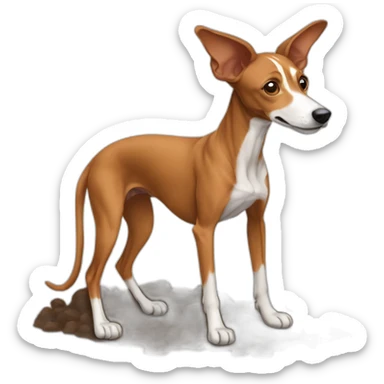 brown Podenco making poo sticker