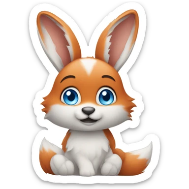 Cute bunny with blue eyes and a fox hugging sticker