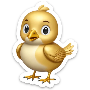 3D emoji of a small golden and cream bird in Apple Memoji style, soft studio lighting, glossy finish, black background, minimalistic and centered. sticker