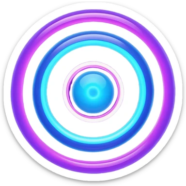 Futuristic retry symbol for a game: glowing circular energy ring with a rotating neon core, vibrant blue and violet Virtuosa colors, smooth soft shapes like a friendly floating orb, dynamic swirl effect suggesting a restart. Playful, modern, high-tech. No text. Full background. sticker