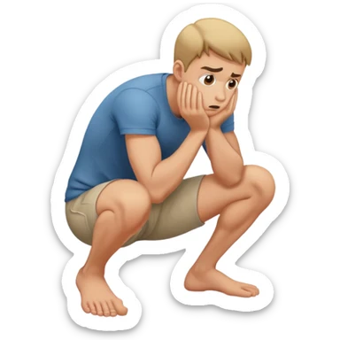 frightened man  crouching down holding knees sticker