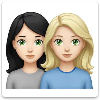 wavy black haired and pale skined green eyed girl with dark golden blonde wavy haired pale skined light grey blue eyed girl sticker