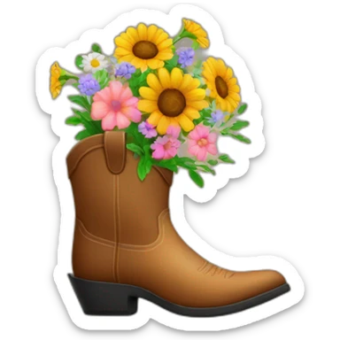 A cowboy boot with a bouquet of flowers in it sticker
