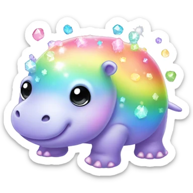 Kawaii rainbow pastel bedazzled sea hippo  sticker