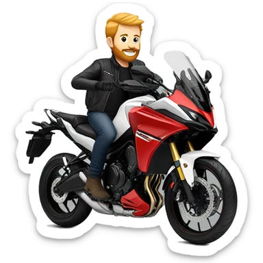 Blonde man with short ginger beard on red Yamaha Tracer 9r sticker