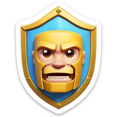 Clash of Clans aesthetic: Cinematic Playful Pixel 3D Shield Portrait Emoji, rendered in a 3D vector-style similar to standard emojis with minimal shading and bold, simplified shapes. A compact, distinct form with signature details, softly glowing with a pixelated adventure charm. Simplified yet unmistakably iconic, highly detailed and consistent, glowing with a soft radiance and high shine. Stylized with a touch of classic pixel-art charm and a soft glowing outline, capturing the essence of a beloved gaming relic with a friendly, playful manner! sticker
