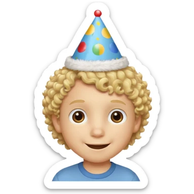 a little boy with birthday hat, blond curly hair















 sticker