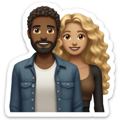 light brown skin girl with long curly brown and blonde highlights curly hair and her boyfriend with black beard and medium brown skin  sticker