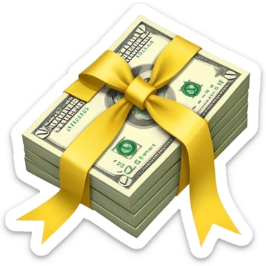 A pack of money is tied with a yellow ribbon sticker