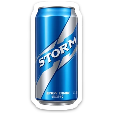 A soda named storm energy drink and by hraj a storm brand sticker