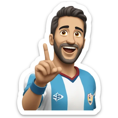 Arda Güler celebrating a goal: his right hand firmly placed on his chest while his left hand is raised and pointing towards the sky, capturing a moment of youthful exuberance, gratitude, and joy sticker