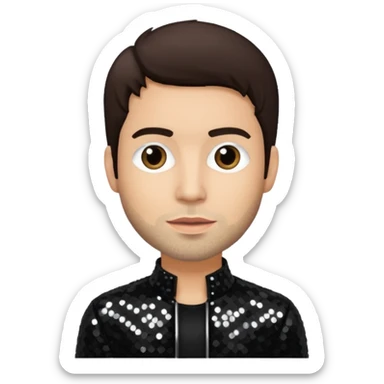 Rob Bourdon from Linkin Park with dark brown hair, light skin, black sequin outfit sticker