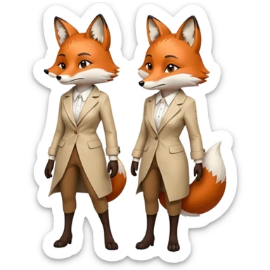 serious anthropomorphised female fox in stylish outfit, no sunglasses, very sad and crying, looking to the left, full-body view sticker