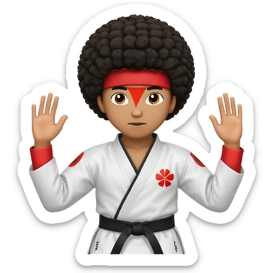 black karate instructor with afro hair and a low taper haircut, and a small fade on the sides sticker