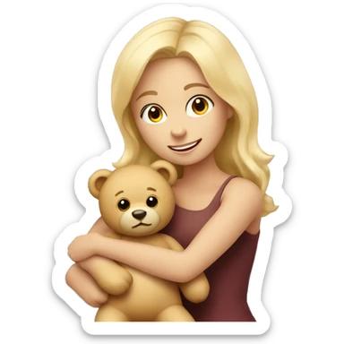 blonde woman hugs a cute teddy bear sticker