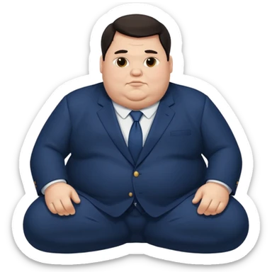 Morbidly obese man dark hair in a navy blue suit sitting down sticker