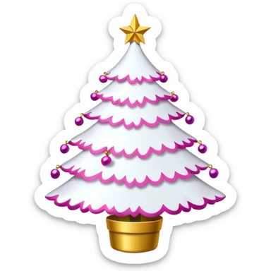 WHITE CHRISTMAS TREE WITH PINK BOWS AND GOLD TINSEL sticker
