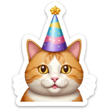 Cat wearing a party hat celebrating birthday sticker