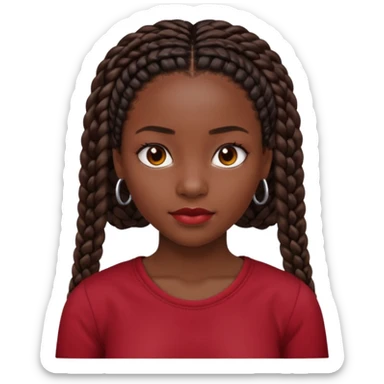 Black girl with box braids and a dark red top sticker