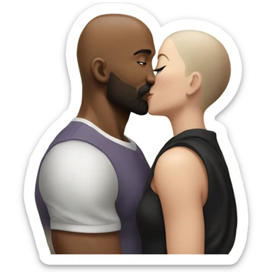 White brunette kissing muscular black bald man with beard sticker