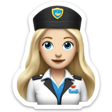 Flight attendant with long blonde hair, blue eyes and black uniform dress sticker
