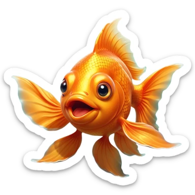 Cinematic Comical Orange Goldfish Portrait Emoji, Head tilted dramatically with an exaggeratedly amused expression, featuring a striking, glossy orange body with lively, fluttering fins, wide, expressive golden eyes filled with playful disbelief, Simplified yet hilariously expressive features, highly detailed, glowing with a slightly sassy glow, high shine, dramatic yet playful, stylized with an air of cheeky mischief, bright and endearing, soft glowing outline, capturing the essence of a spirited and over-the-top goldfish, so meme-worthy it feels like it could side-eye its way into internet fame instantly! sticker