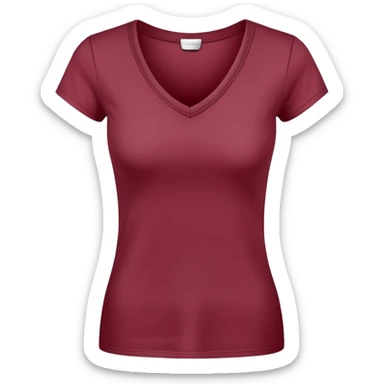 single wine red fitted v-neck t-shirt, cropped length, simple clean isolated garment only, no accessories, plain white background sticker