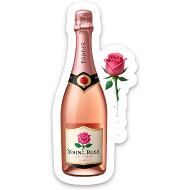 bottle of sparkling rosé champagne with a rose logo on the label, tilted up and to the right, no glass sticker