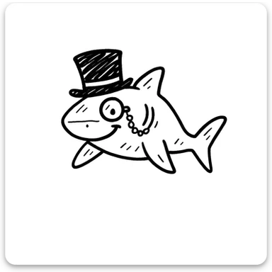 Add a monocle to the shark with a top hat in the style of doodle. sticker