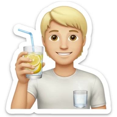 blonde man holding a glass of lemon water sticker