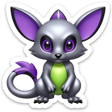 Futuristic cool shiny metallic alloy silver-grey-black-obsidian purple neon-green white lime animal hybrid Fakemon full body sticker