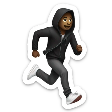 Black hooded man running with dreadlocks and Jordan shoes on sticker